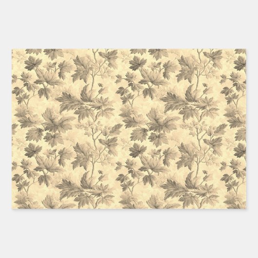 Herfst bladeren thema modern Toile de Jouy patroon Inpakpapier Vel (Voorkant 3)