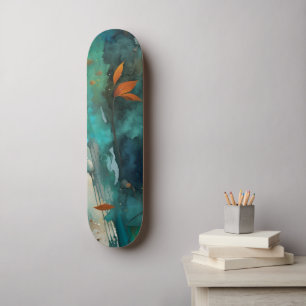 Herfst bladeren verf Blauwgroen Rust Gold Abstract Persoonlijk Skateboard