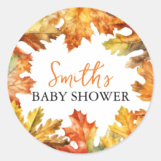 Herfst bladeren warm kleur Baby shower Ronde Sticker (Voorkant)