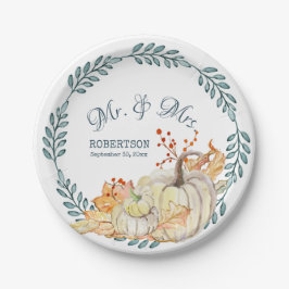 Herfst bladeren Waterverf pompoen rustieke schuur  Papieren Bordje