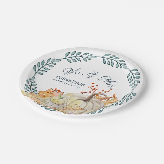 Herfst bladeren Waterverf pompoen rustieke schuur  Papieren Bordje (Gekanteld)