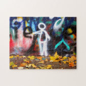 Herfst Bladeren Witte Cartoon op Graffiti Wall - Legpuzzel (Horizontaal)