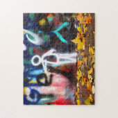 Herfst Bladeren Witte Cartoon op Graffiti Wall - Legpuzzel (Verticaal)