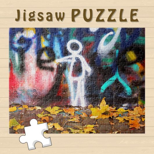 Herfst Bladeren Witte Cartoon op Graffiti Wall - Legpuzzel
