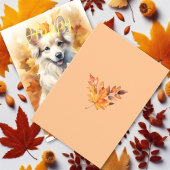 Herfst Bladeren Witte Collie Hond & Tabby Kitten Kaart