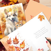 Herfst Bladeren Witte Collie Hond & Tabby Kitten Kaart