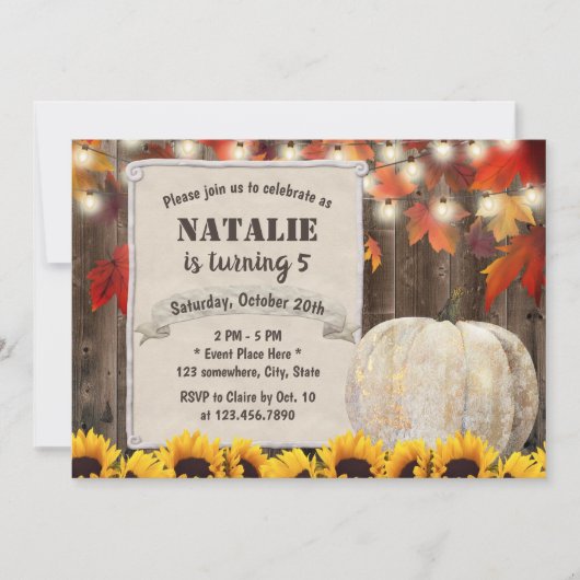 Herfst Bladeren Zonnebloemen Pompoen 5e verjaardag Kaart (Voorkant)
