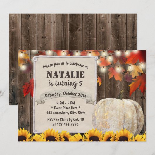 Herfst Bladeren Zonnebloemen Pompoen 5e verjaardag Kaart (Voorkant / Achterkant)