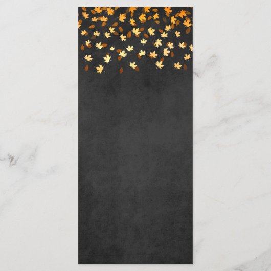 Herfst bladeren zwart en goud bruiloft menu (Achterkant)