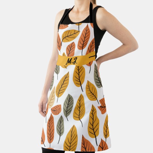 Herfst Bladpatroon Monogram Bloemen Botanisch Schort (Insitu)