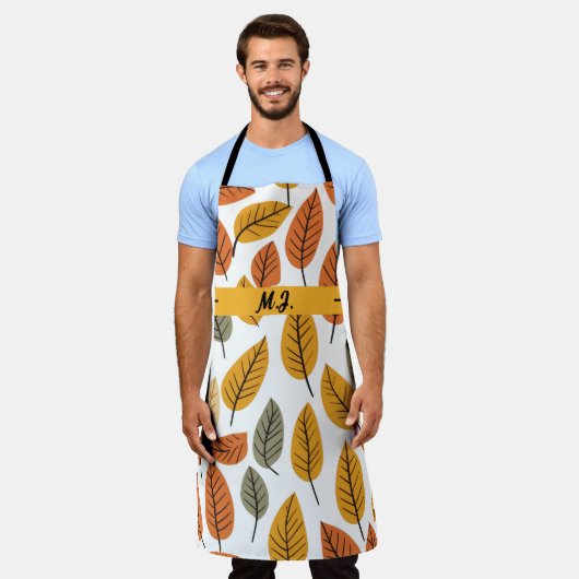 Herfst Bladpatroon Monogram Bloemen Botanisch Schort (Gedragen)