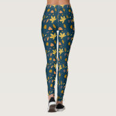 Herfst Blauw Blauw Blad Print Leggings (Achterkant)