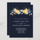 Herfst Blauw Bloemen Pompoen Bruiloft Uitnodiging (Voorkant / Achterkant)