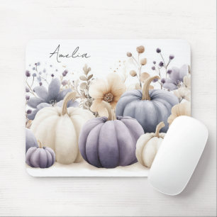 Herfst Blauw en Beige Pompoenen en Bloemen  Muismat