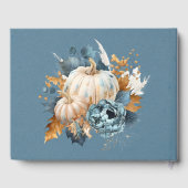 Herfst Blauw en Sinaasappel Pumpkin Peony Wedding Gastenboek (Achterkant)
