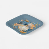 Herfst Blauw en Sinaasappel Pumpkin Peony Wedding Papieren Bordje (Gebogen)