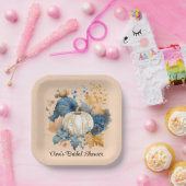 Herfst Blauw en Sinaasappel Pumpkin Peony Wedding Papieren Bordje (Feest)