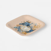 Herfst Blauw en Sinaasappel Pumpkin Peony Wedding Papieren Bordje (Gebogen)