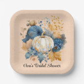 Herfst Blauw en Sinaasappel Pumpkin Peony Wedding Papieren Bordje (Voorkant)