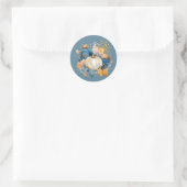 Herfst Blauw en Sinaasappel Pumpkin Peony Wedding Ronde Sticker (Tas)