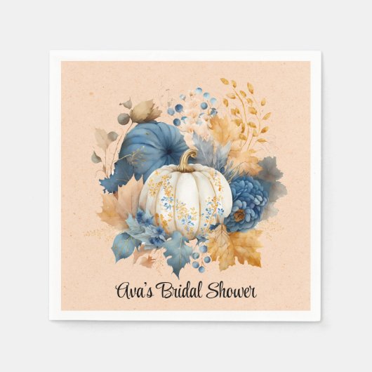 Herfst Blauw en Sinaasappel Pumpkin Peony Wedding Servet (Voorkant)