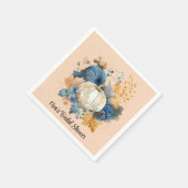 Herfst Blauw en Sinaasappel Pumpkin Peony Wedding Servet (Hoek)