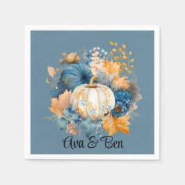 Herfst Blauw en Sinaasappel Pumpkin Peony Wedding Servet