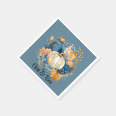 Herfst Blauw en Sinaasappel Pumpkin Peony Wedding Servet (Hoek)