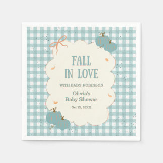 Herfst Blauw Gingham Verliefd Worden Baby Shower Servet