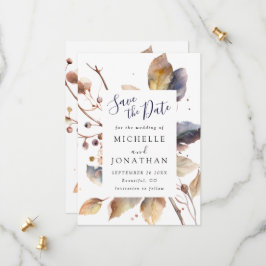 Herfst Blauw Goud Bladeren Waterverf Christelijk B Save The Date