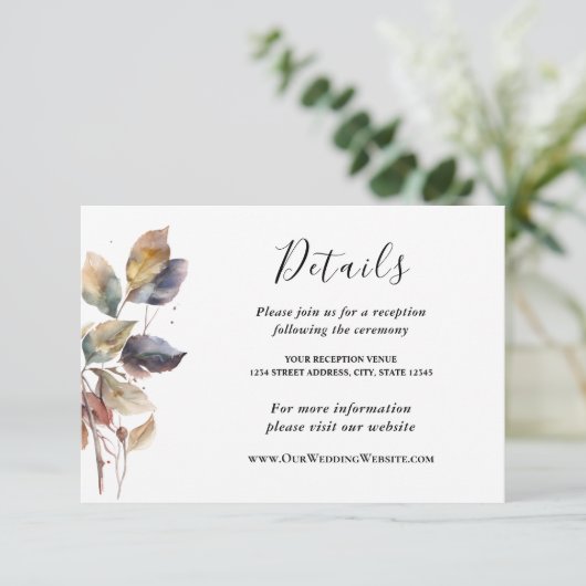 Herfst Blauw Goud Rood Blad Waterverf Bruiloft Informatiekaartje (Staand voorkant)