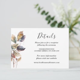 Herfst Blauw Goud Rood Blad Waterverf Bruiloft Informatiekaartje