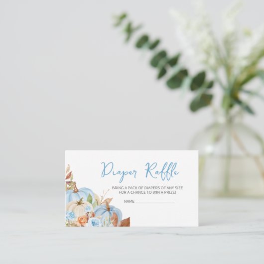 Herfst Blauw Pompoen Baby shower Luier Raffle Informatiekaartje (Staand voorkant)