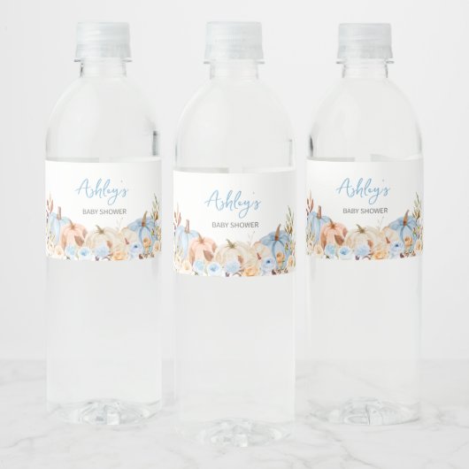 Herfst Blauw pompoen Baby shower Waterfles Etiket (Flessen)