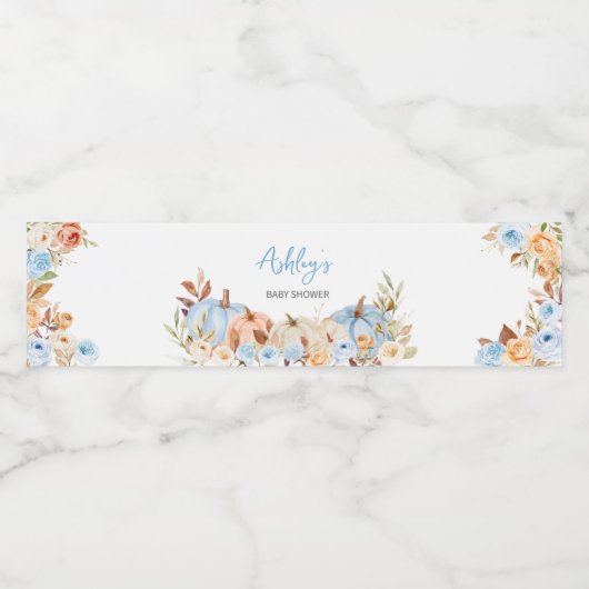 Herfst Blauw pompoen Baby shower Waterfles Etiket (Enkel label)