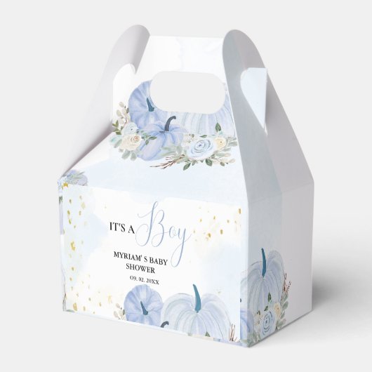 Herfst Blauw Pompoen Bloemen Jongen Baby shower Bedankdoosjes (Voorkant Zijde)