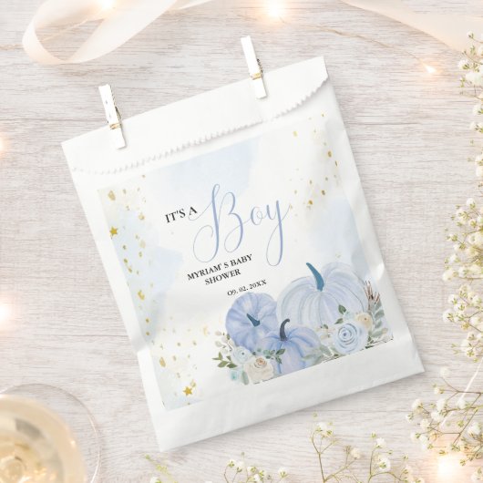 Herfst Blauw Pompoen Bloemen Jongen Baby shower Bedankzakje (Geknipt)