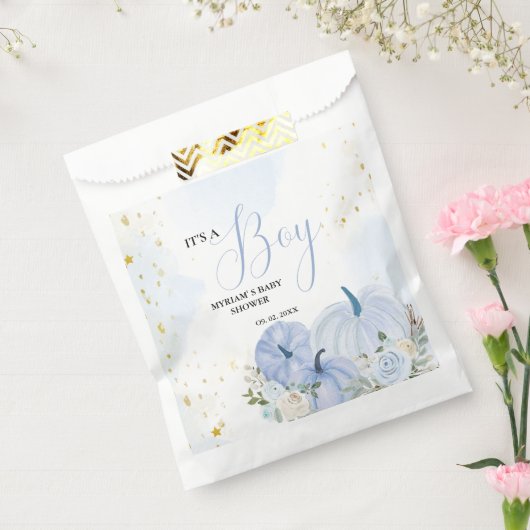 Herfst Blauw Pompoen Bloemen Jongen Baby shower Bedankzakje (Gezegeld)