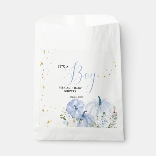 Herfst Blauw Pompoen Bloemen Jongen Baby shower Bedankzakje (Voorkant)