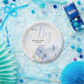 Herfst Blauw Pompoen Bloemen Jongen Baby shower Papieren Bordje (Feest)