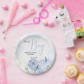 Herfst Blauw Pompoen Bloemen Jongen Baby shower Papieren Bordje (Feest)