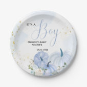 Herfst Blauw Pompoen Bloemen Jongen Baby shower Papieren Bordje (Voorkant)