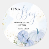Herfst Blauw Pompoen Bloemen Jongen Baby shower Ronde Sticker (Voorkant)
