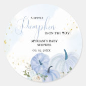 Herfst Blauw Pompoen Bloemen Jongen Baby shower Ronde Sticker (Voorkant)