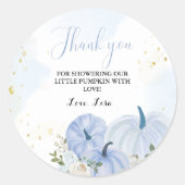 Herfst Blauw Pompoen Bloemen Jongen Baby shower Ronde Sticker (Voorkant)