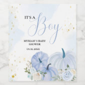 Herfst Blauw Pompoen Bloemen Jongen Baby shower Wijn Etiket (Enkel label)