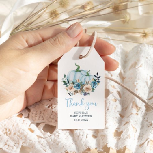 Herfst blauw pompoen jongen Baby shower Cadeaulabel