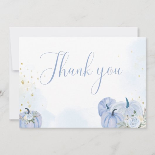 Herfst blauw pompoen jongen Baby shower dank u kaa Aankondiging (Voorkant)