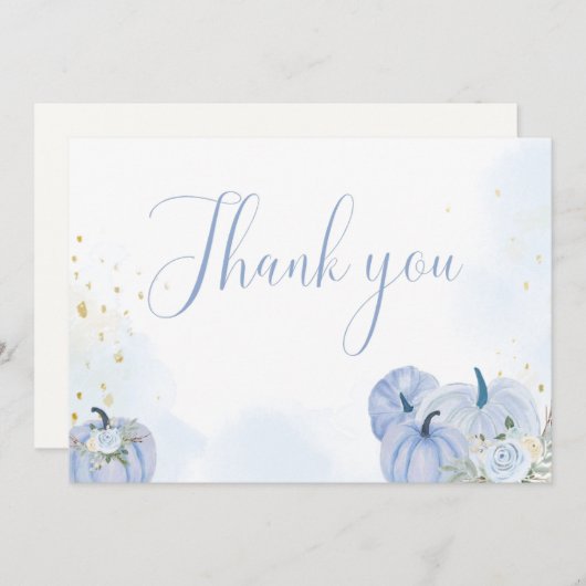 Herfst blauw pompoen jongen Baby shower dank u kaa Aankondiging (Voorkant / Achterkant)