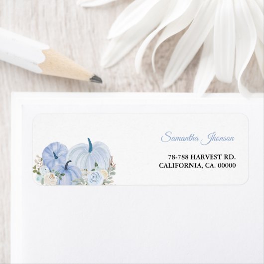 Herfst blauw pompoen jongen Baby shower Etiket (Insitu)